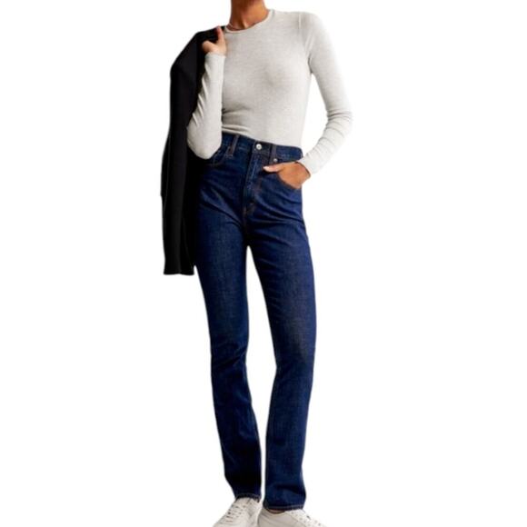 Abercrombie & Fitch‎ Dark Wash Slim Straight Ultra High Rise Jeans Plus Size 16 - Picture 3 of 13